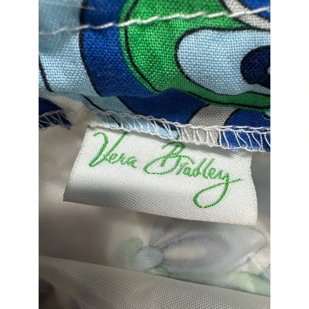 Vera Bradley Drawstring Pouch Womens Medium Blue Green Floral Cotton Travel Bag